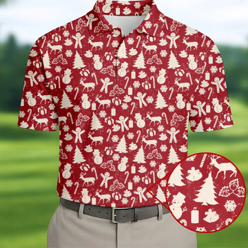 Gingerbread Man Christmas Pine Tree Candy Canes Red And White Polo Shirts For Men, Christmas Golf Shirt