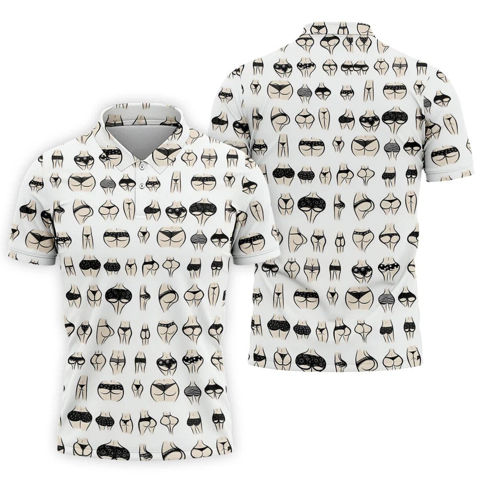 Funny Lingerie Butt Pattern Golf Polo Shirt, Golf Polo Shirts For Men, Mens Polo Shirts