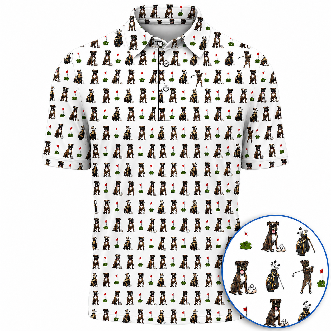 Brindle Boxer Dog Golf Polos, Funny Frenchie Pattern Golf Shirt, Golf Dad Gift