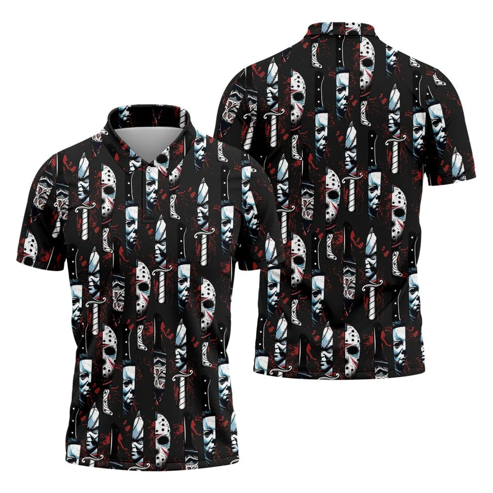 Horror Character Men's Golf Shirt, Horror Movie Shirt, Halloween Golf Shirt, Men Golf Gifts