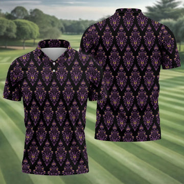 Purple Haunted Demon Faces Halloween Polo Shirt, Printed Golf Shirts, Golf Apparel For Men