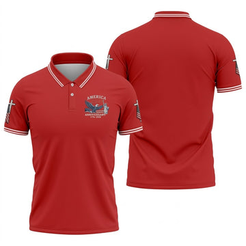 Faith Cross Bald Eagle America 250 Anniversary Red Patriotic Golf Shirt, Golf Shirts For Men