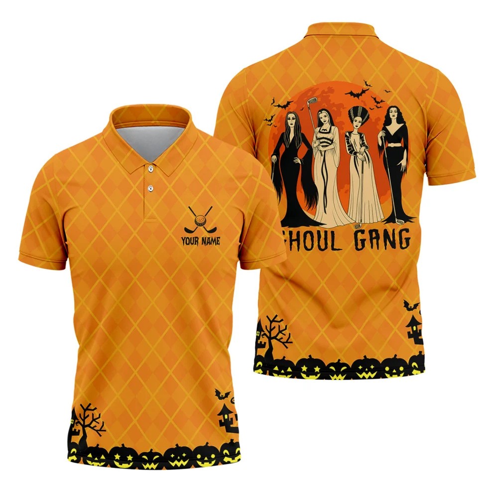 Custom Ghoul Gang Horror Character Halloween Polo Shirt, Men's Golf Shirt, Mens Golf Polo