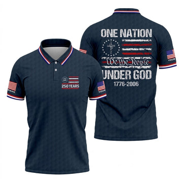 One Nation Under God We The People Navy Golf Shirt, 250 Years 4th Of July Golf Shirts For Men
