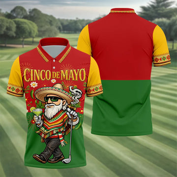 Margarita Man Cinco De Mayo Celebration Red Yellow Green Golf Shirt, Fiesta Theme Golf Shirts For Men