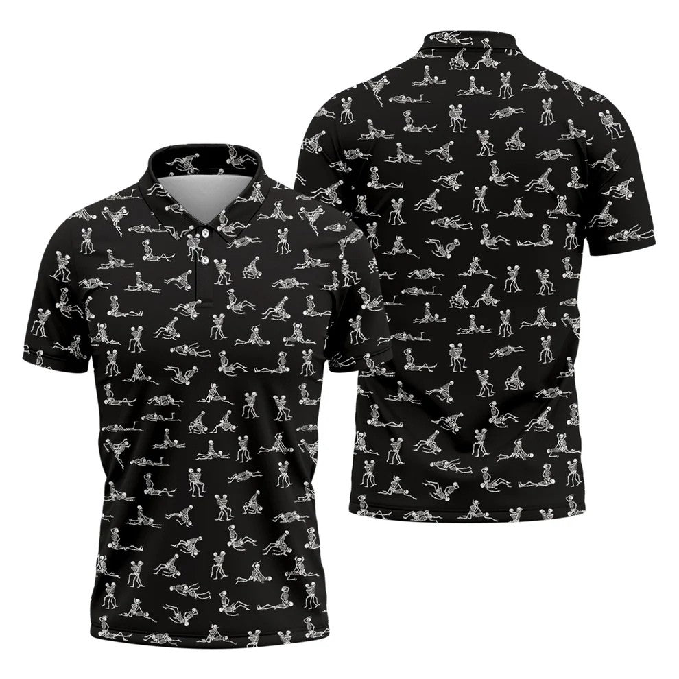 Funny Skeleton Couple Golf Shirt, Halloween Gift Idea, Fun Golf Shirts For Men, Unique Gift For Golfer