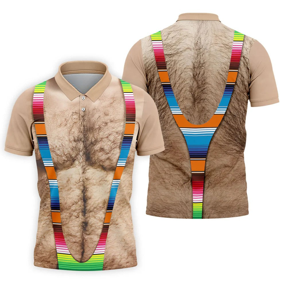 Hairy Body Serape Pattern Funny Cinco De Mayo Golf Tops For Men, Golf Shirts For Men