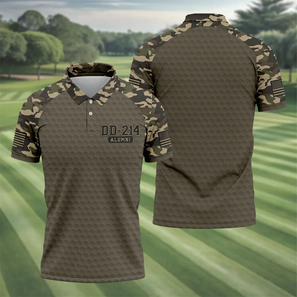DD-214 Alumni Camo Golf Polo Shirt, Veterans Day Golf Shirt, Mens Golf Shirts