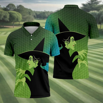 Green Witch Horror Character Halloween Golf Polo Shirt, Halloween Shirt, Mens Golf Polo