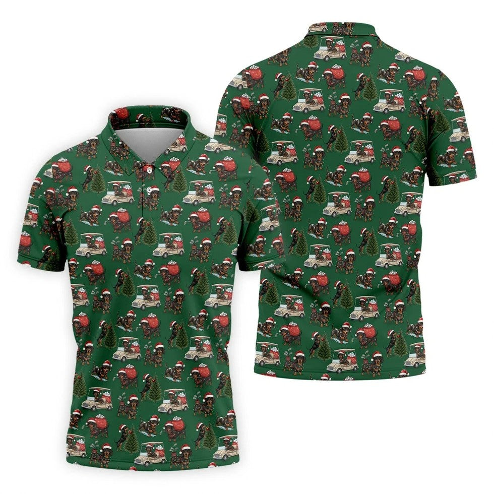 Dachshund Christmas Green Golf Shirt, Christmas Golf Shirt, Golf Tops For Men, Polo Shirts For Men