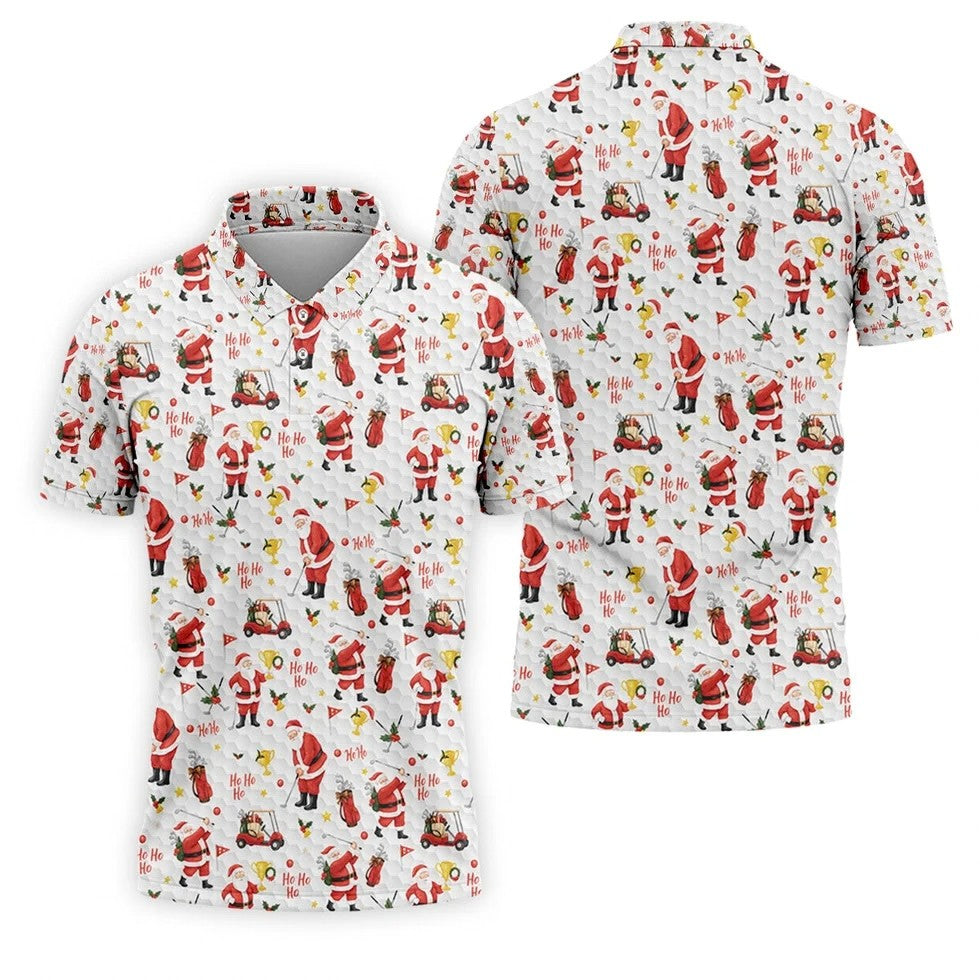 Ho Ho Ho Santa Golf Tops For Men, Christmas Golf Shirt, Fun Golf Shirts For Men, Polo Shirts For Men