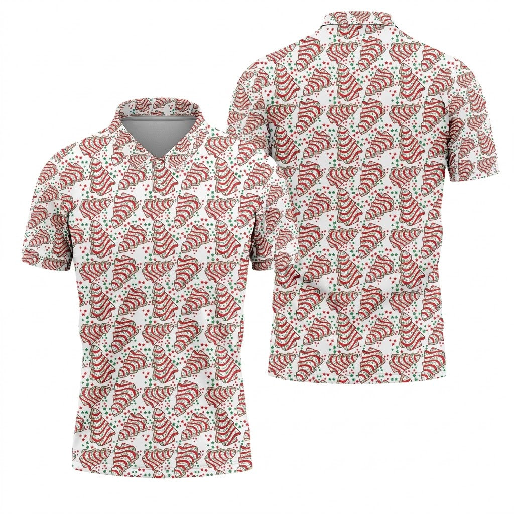 Christmas Tree Cakes White And Red Golf Tops For Men, Christmas Golf Shirt, Polo Shirts For Men