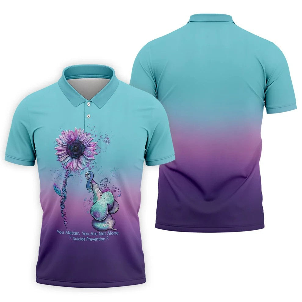 Never Give Up Elephant Sunflower Suicide Prevention Polo Shirts For Men, Men's Golf Shirt