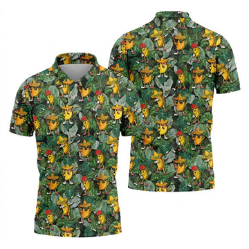 Funny Taco Golf Pose Tropical Men's Polo Shirt, Cinco De Mayo Fiesta Golf Shirt, Golf Shirts For Men