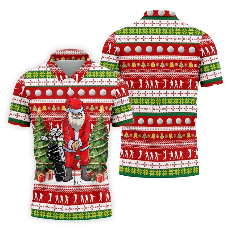 The Santa Claus Golf Pose Christmas Golf Shirt, Fun Golf Shirts For Men, Christmas Presents For Golfers