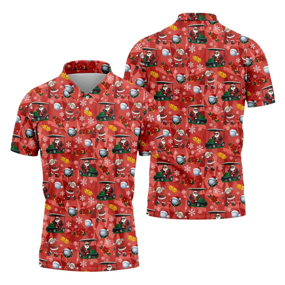 Santa Christmas Red Golf Shirt, Fun Golf Shirts For Men, Christmas Golf Shirt, Golf Shirts For Men