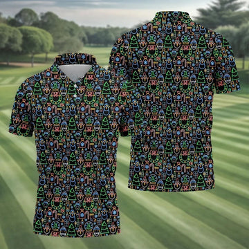 Neon Christmas Retro Style Men's Golf Polo Shirts, Christmas Golf Shirt, Polo Shirts For Men