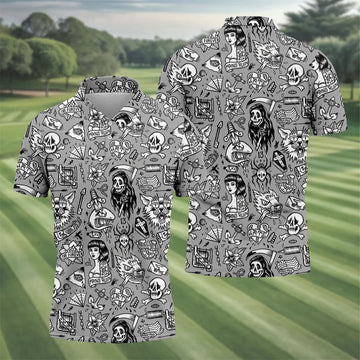 Mans Ruin Horror Theme Hawaiian Golf Shirt, Halloween Vibe Men's Golf Shirt, Polo ShirtFor Men
