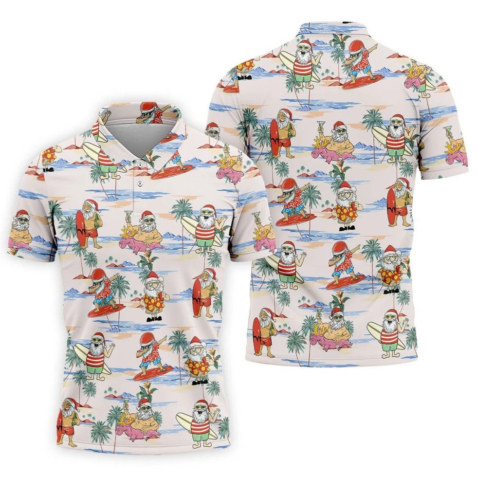 Funny Tropical Santa Christmas Golf Shirt, Men's Golf Shirt, Hawaiian Golf Shirt, Printed Golf Shirts