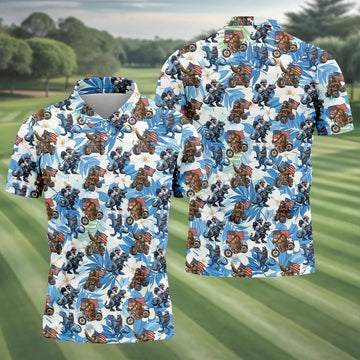 Patriotic Bald Eagle Funny T-Rex Bigfoot Hawaiian Golf Shirt, 250 Years 4th Of July Golf Shirts For Men