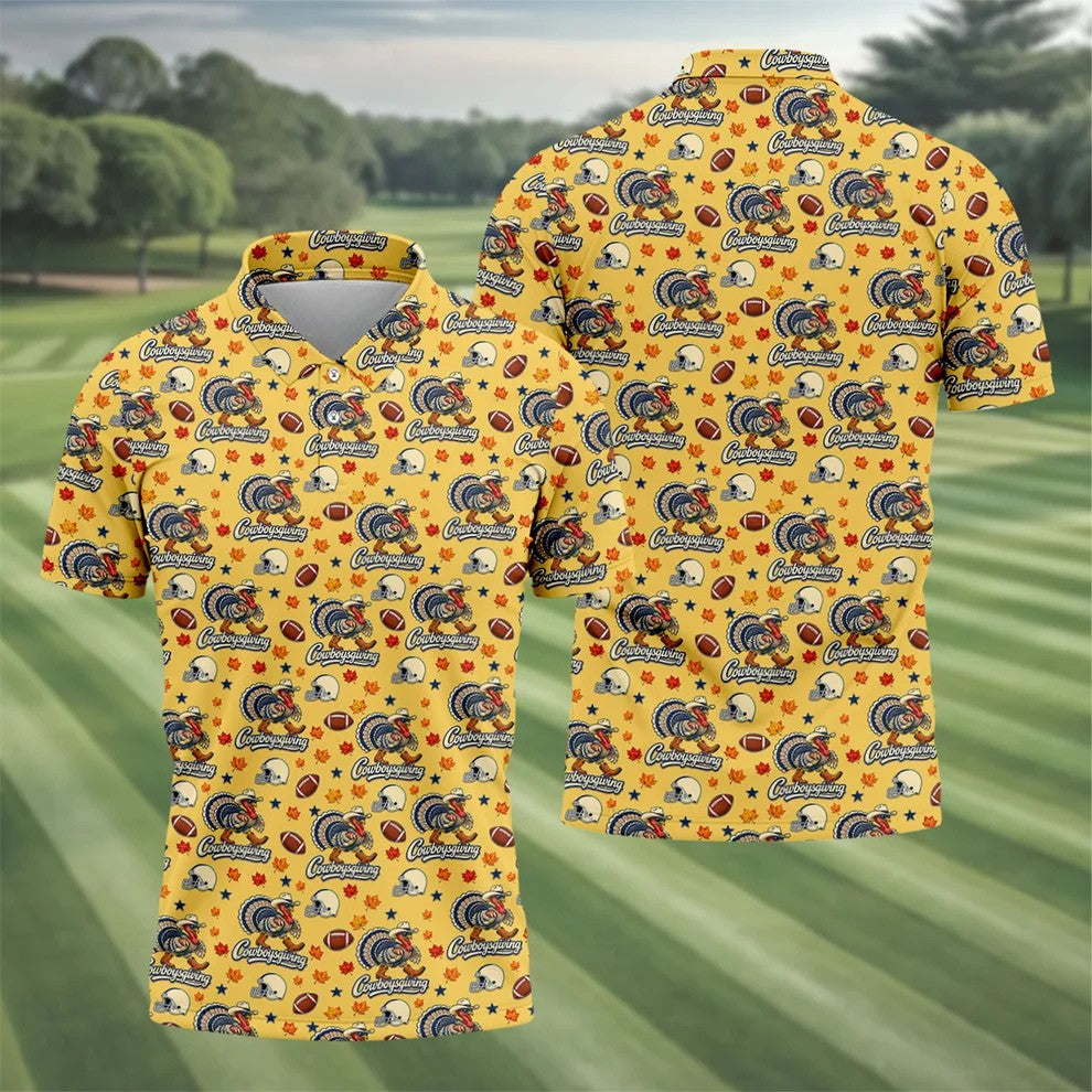 Cowboysgiving Thanksgiving Golf Shirt, Golf Shirts For Men, Mens Holiday Golf Shirts