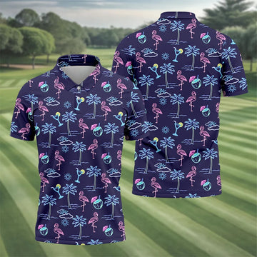Neon Line Tropical Flamingo Hawaiian Golf Shirt, Polo Shirts For Men, Golfing Apparel