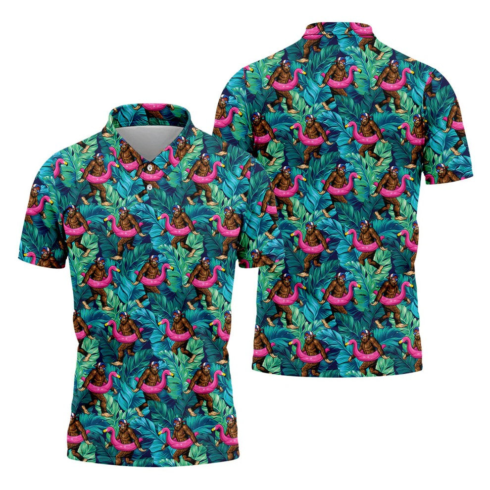 Tropical Flamingo Bigfoot Golf Shirt, 250 Years 4th Of July Patriotic Golf Shirts For Men