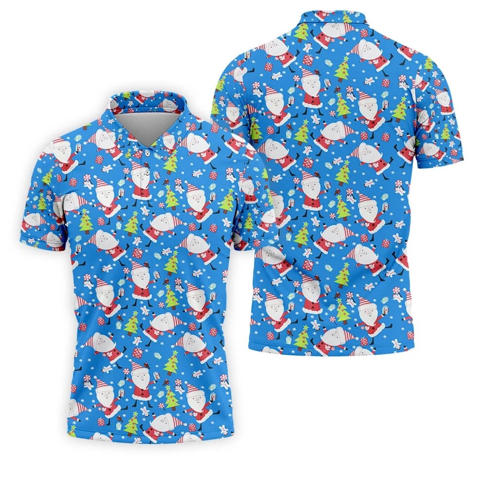 Funny Santa Claus Blue Golf Shirt, Christmas Golf Shirt, Fun Golf Shirts For Men, Golf Gift For Men