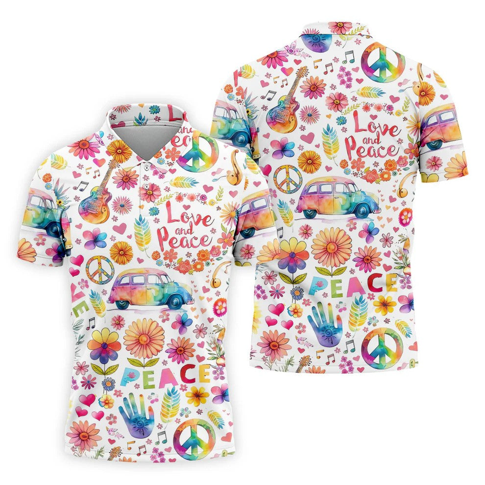 Retro Love Peace Van Floral Hawaiian Golf Shirt, Men's Golf Shirt, Printed Golf Shirts
