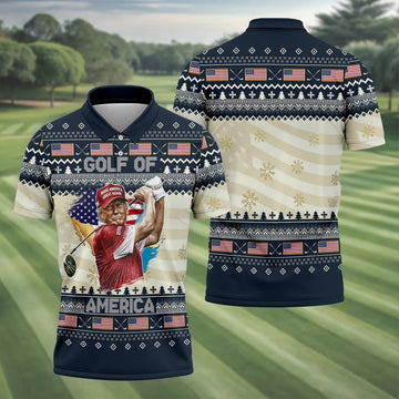 Trump Golf Of America Christmas Golf Shirt Men's Golf Polo Shirt, Funny Golf Shirt, Dad Golf Gift