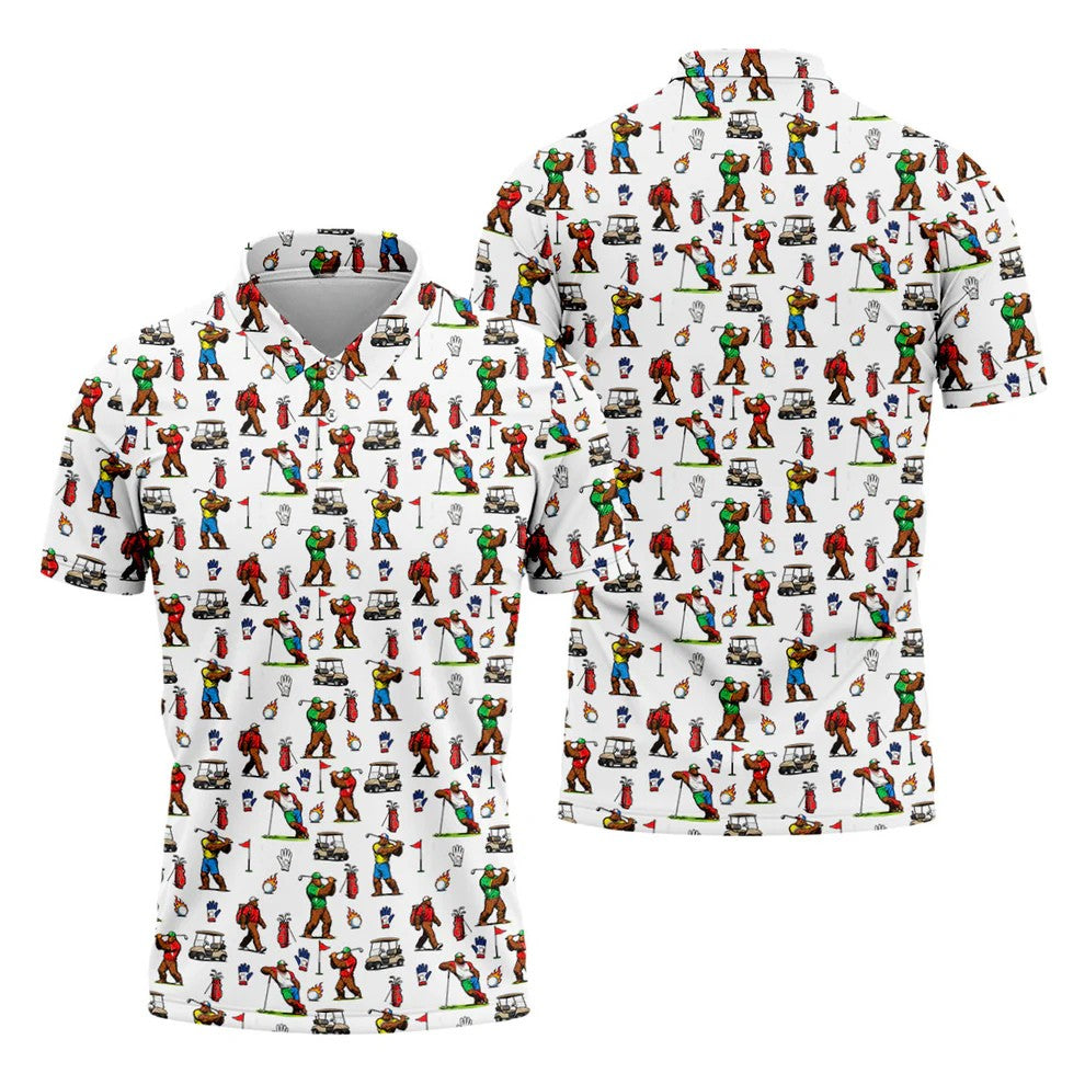 Bigfoot Golfer Pattern Men's Golf Shirt, Golf Polo Shirts For Men, Mens Golf Apparel