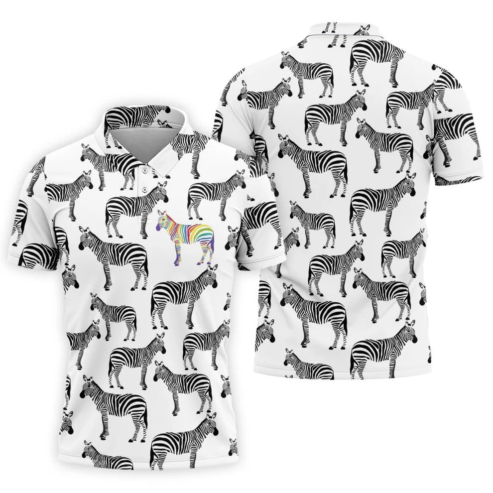 Rainbow Zebra Be Yourself Pride Month Support Golf Tops For Men, LGBT Community Polo Shirts For Men