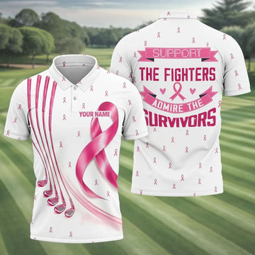 Support The Fighters Custom Pink Ribbon Golf Shirt, Polo Shirts For Men, Mens Golf Shirts