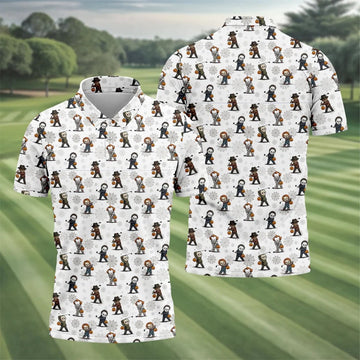 Horror Character Halloween Golf Pattern Polo Shirt, Golf Shirts For Men, Hawaiian Golf Shirt