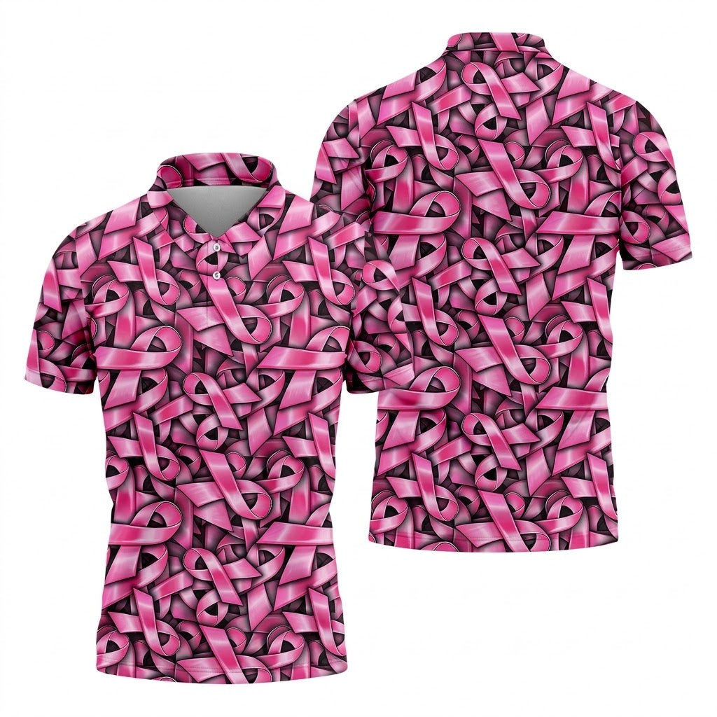 Pink And Black Breast Cancer Golf Shirt, Mens Golf Polo Shirts, White Polo ShirtMens, Golfing Apparel