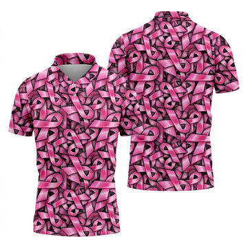 Pink And Black Breast Cancer Golf Shirt, Mens Golf Polo Shirts, White Polo ShirtMens, Golfing Apparel