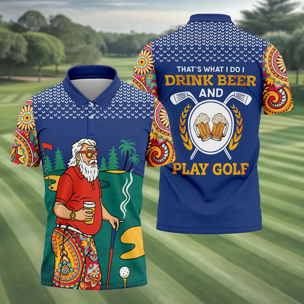 Funny Bearded Golfer With Paisley Pants Golf Polo Shirt, Printed Golf Shirts, Golf Apparel For Men