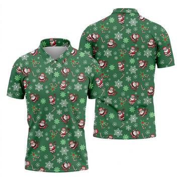 Santa Claus Pattern Christmas Green Golf Tops For Men, Christmas Golf Shirt, Polo Shirts For Men
