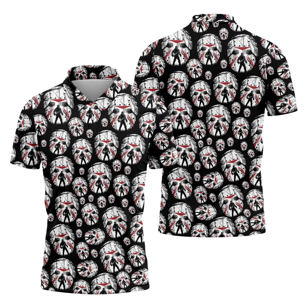 Jason Horror Character Men's Polo ShirtHorror Movie Shirt, Halloween Golf Shirt, Scary Halloween Shirts