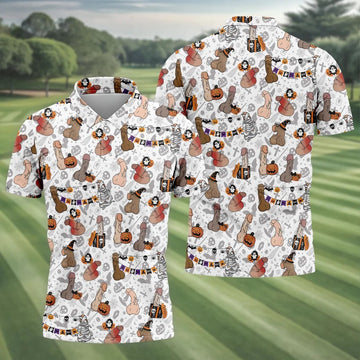 Funny Adult Halloween Pattern Hawaiian Polo Shirt, Polo Shirts For Men, Mens Golf Apparel