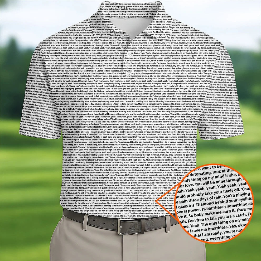 Beige Text Pattern Golf Polo Shirt, Mens Golf Shirts, Golf Apparel For Men