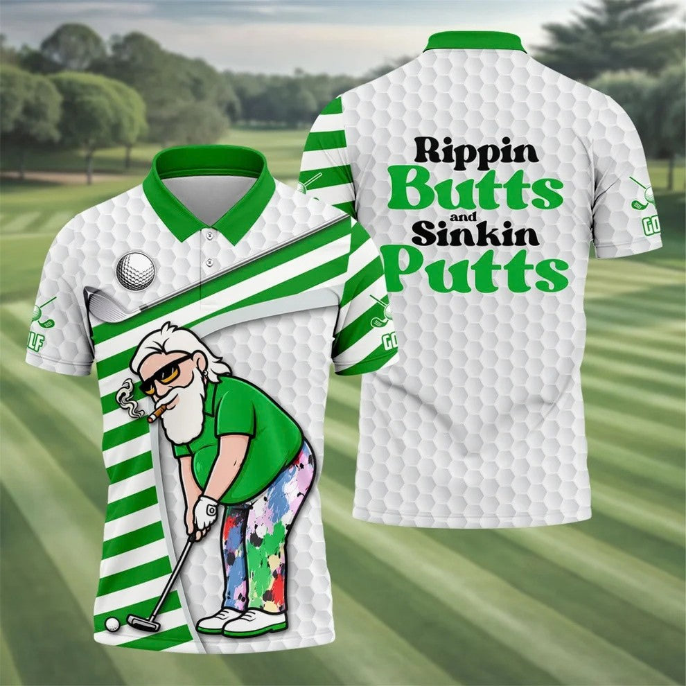 Funny Rippin Butts And Sinkin Putts Polo Shirt, Mens Golf Shirts, Golf Shirts For Men