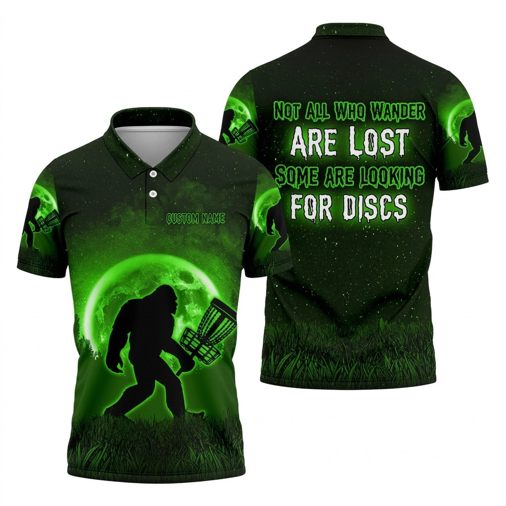 Not All Who Wander Are Lost Bigfoot Disc Golf Shirt, Personalized Golf Shirt, Funny Golf Polo Shirt