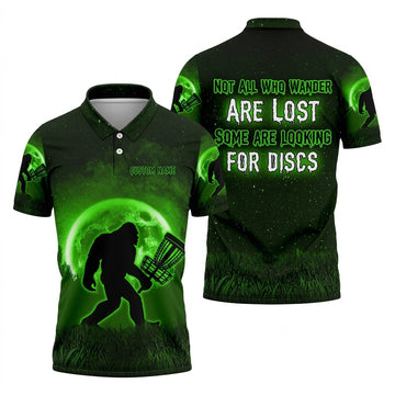 Not All Who Wander Are Lost Bigfoot Disc Golf Shirt, Personalized Golf Shirt, Funny Golf Polo Shirt