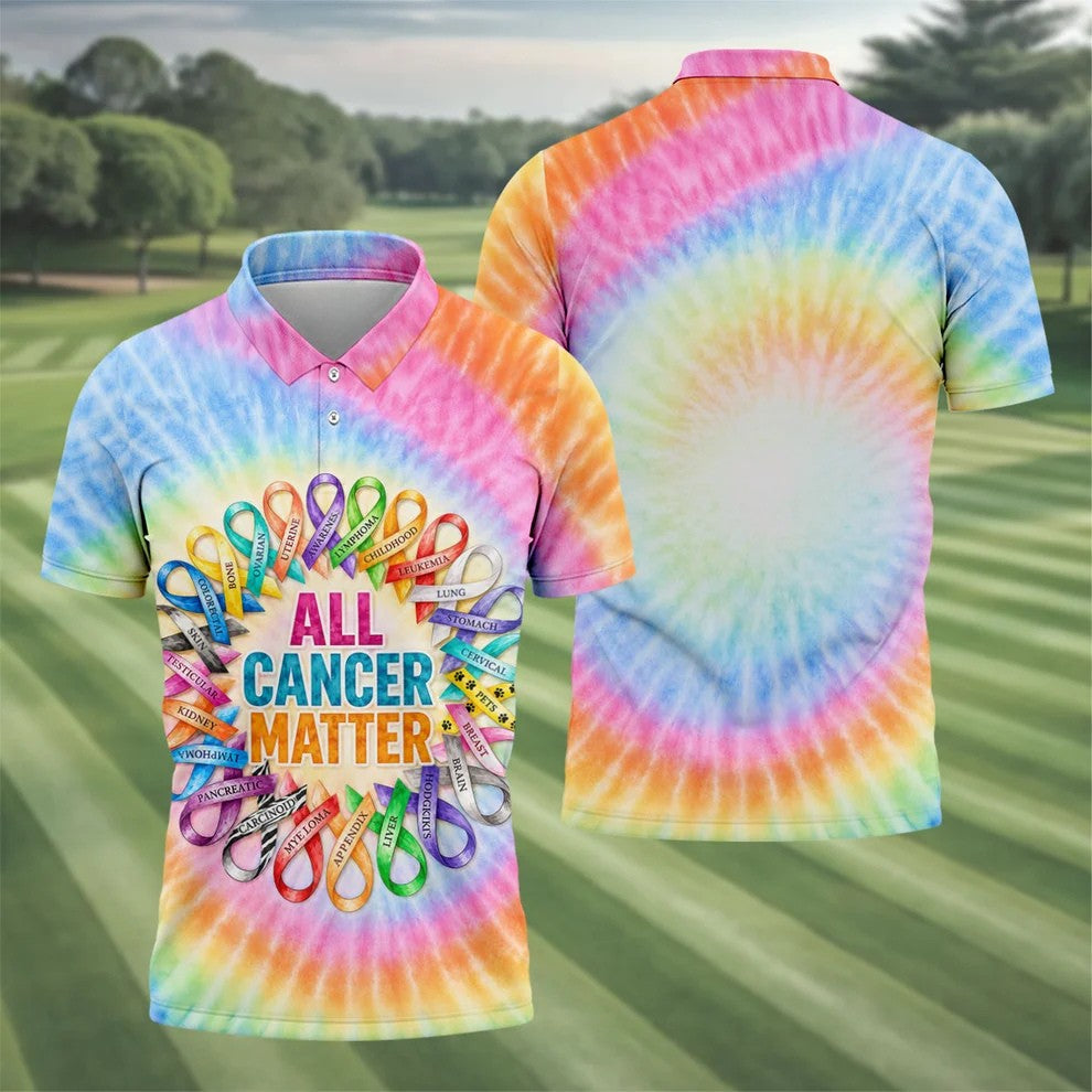 All Cancer Matter Colorful Ribbon Polo Shirt, Mens Golf Polo, Golf Apparel For Men