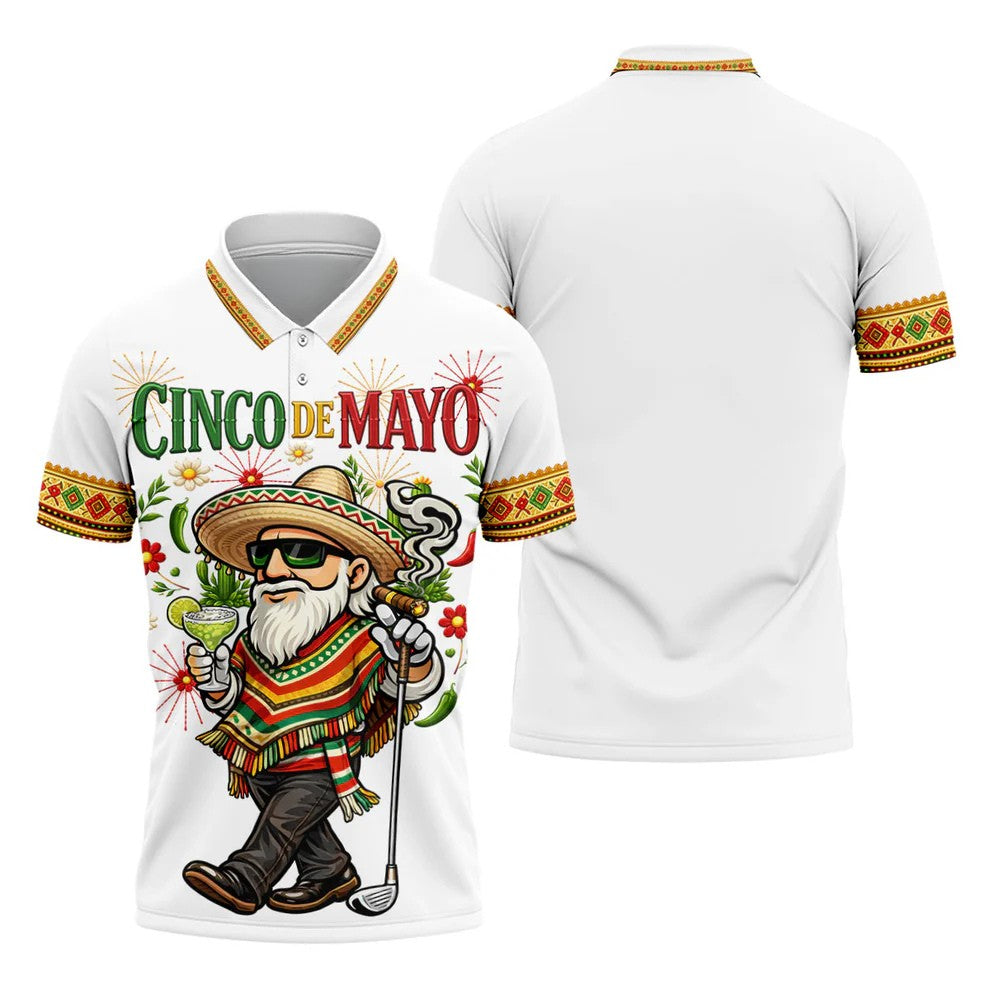 Margarita Man Cinco De Mayo Celebration White Golf Shirt, Fiesta Theme Golf Shirts For Men