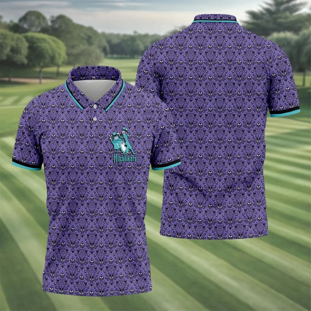 Hitchhikers Horror Character Golf Polo Shirt, Mens Golf Polo, Halloween Shirts For Men