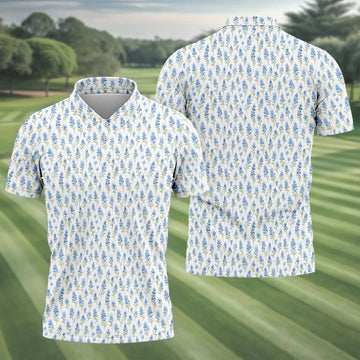 Texas Bluebonnet Floral Pattern Golf Polo Shirt, Mens Golf Polo, Hawaiian Golf Shirt
