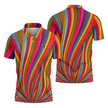 Rainbow Wave Golfer Silhouette Cinco De Mayo Celebration Fiesta Themed Golf Shirts For Men