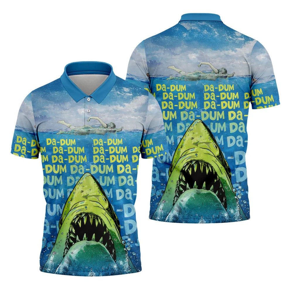 Funny Shark Da Dum Ocean Attack Golf Polo Shirt, Golf Shirts For Men, Printed Golf Shirts